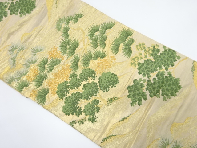 アンティーク　遠山に松・樹木模様織り出し袋帯（着用可）